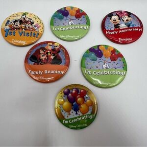 Disneyland Walt Disney World Disney Cruise Line Buttons Set of 6 I'm Celebrating
